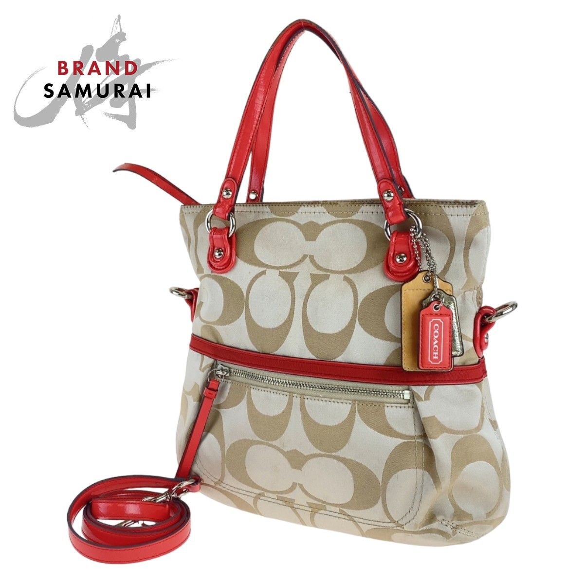 COACH コーチ シグネチャー ピンク ベージュ シルバー金具 キャンバス 