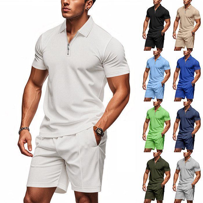 3色 セットアップ フード ジッパー 短パン メンズ ワッフル ~3XL 3色 セットアップ フード ジッパー 短パン メンズ ワッフル ~3XL