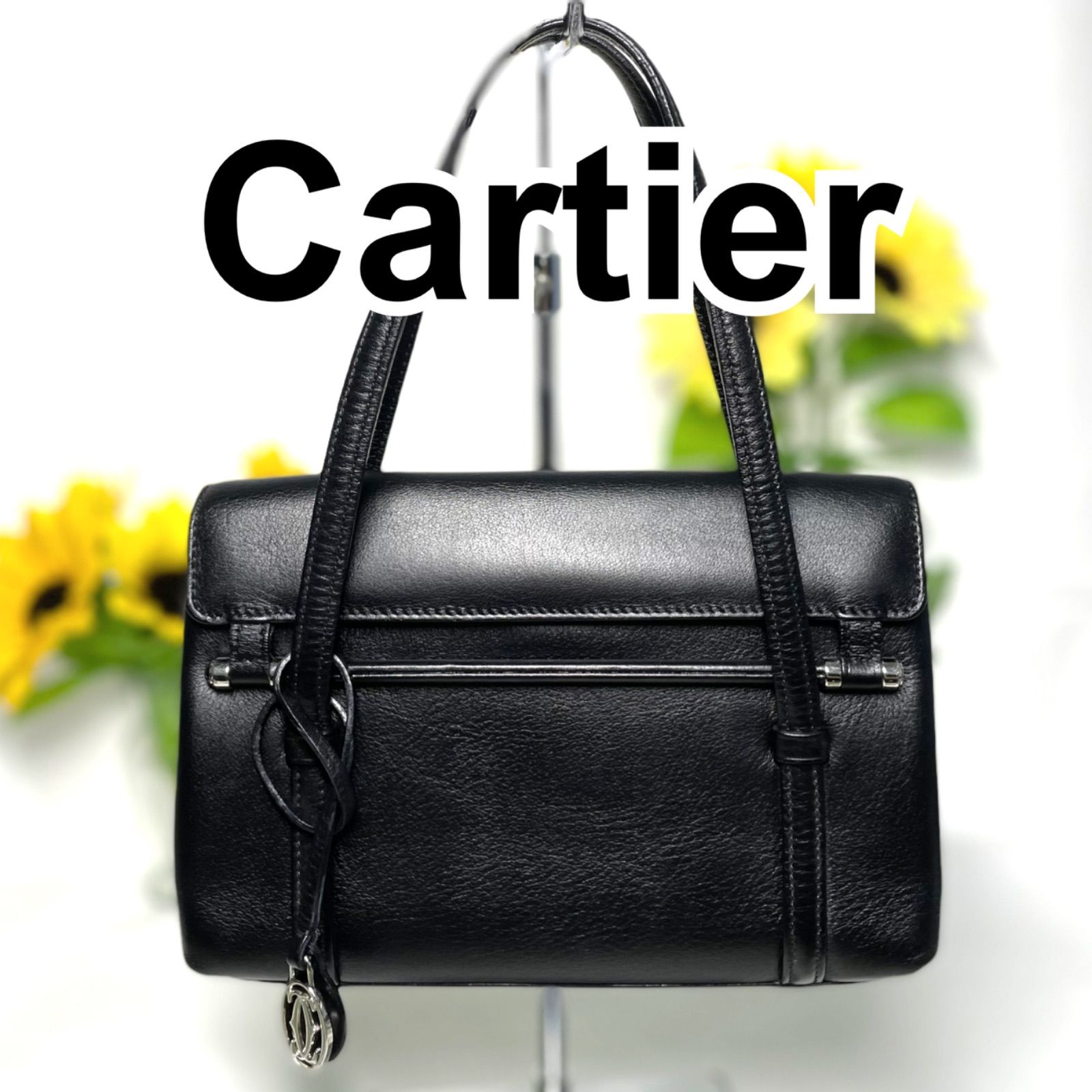 Cartier カルティエ カボション ハンドバッグ レザー ブラック - メルカリ