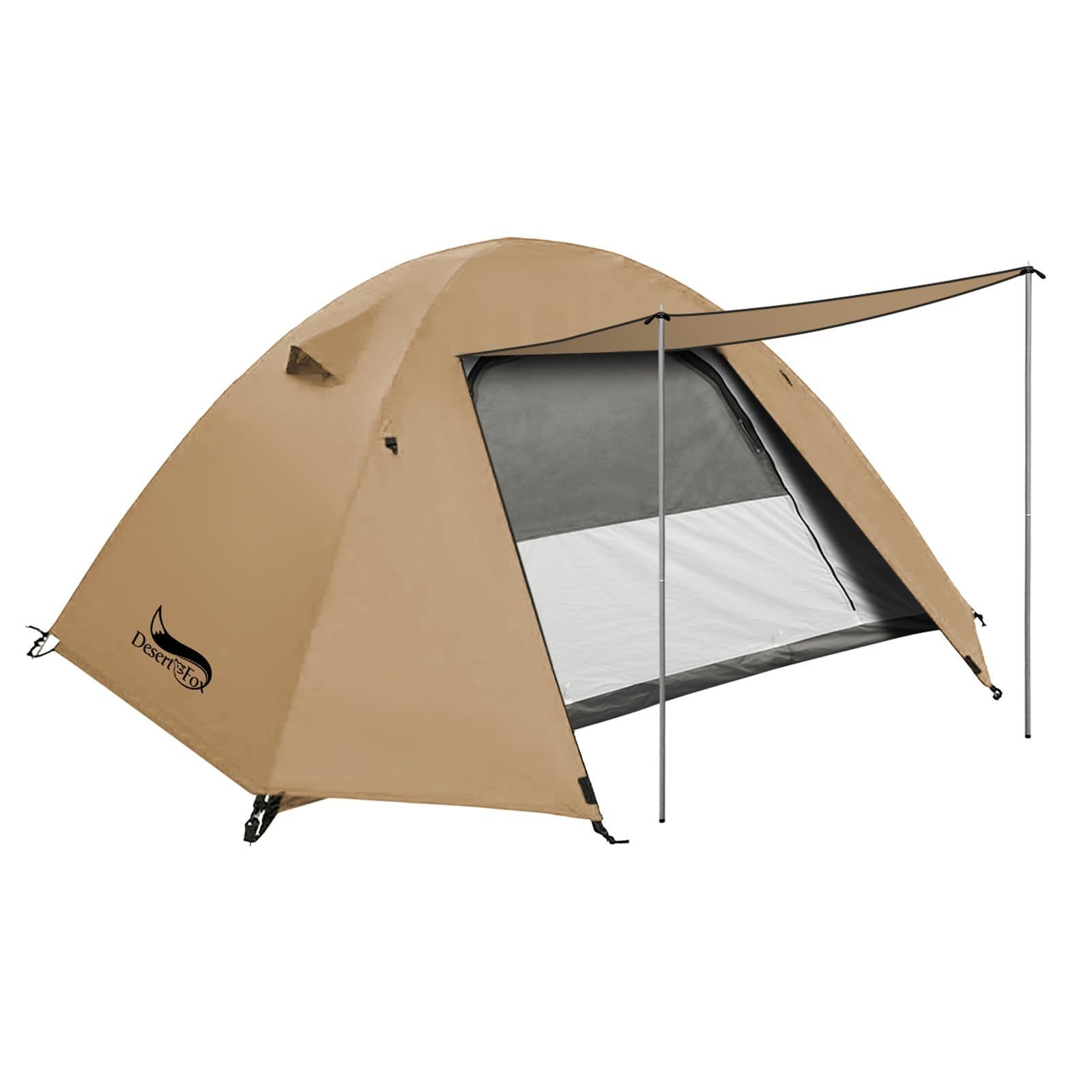 DesertFox テント 2-3人用 4000mm耐水圧 ドームテント 前室あり キャンプテント コンパクト軽量 撥水加工素材 二重層構造 4シーズン 簡単設営 超軽量 UVカット 自立式 通気防風防雨 ツーリングドーム キャンプテント