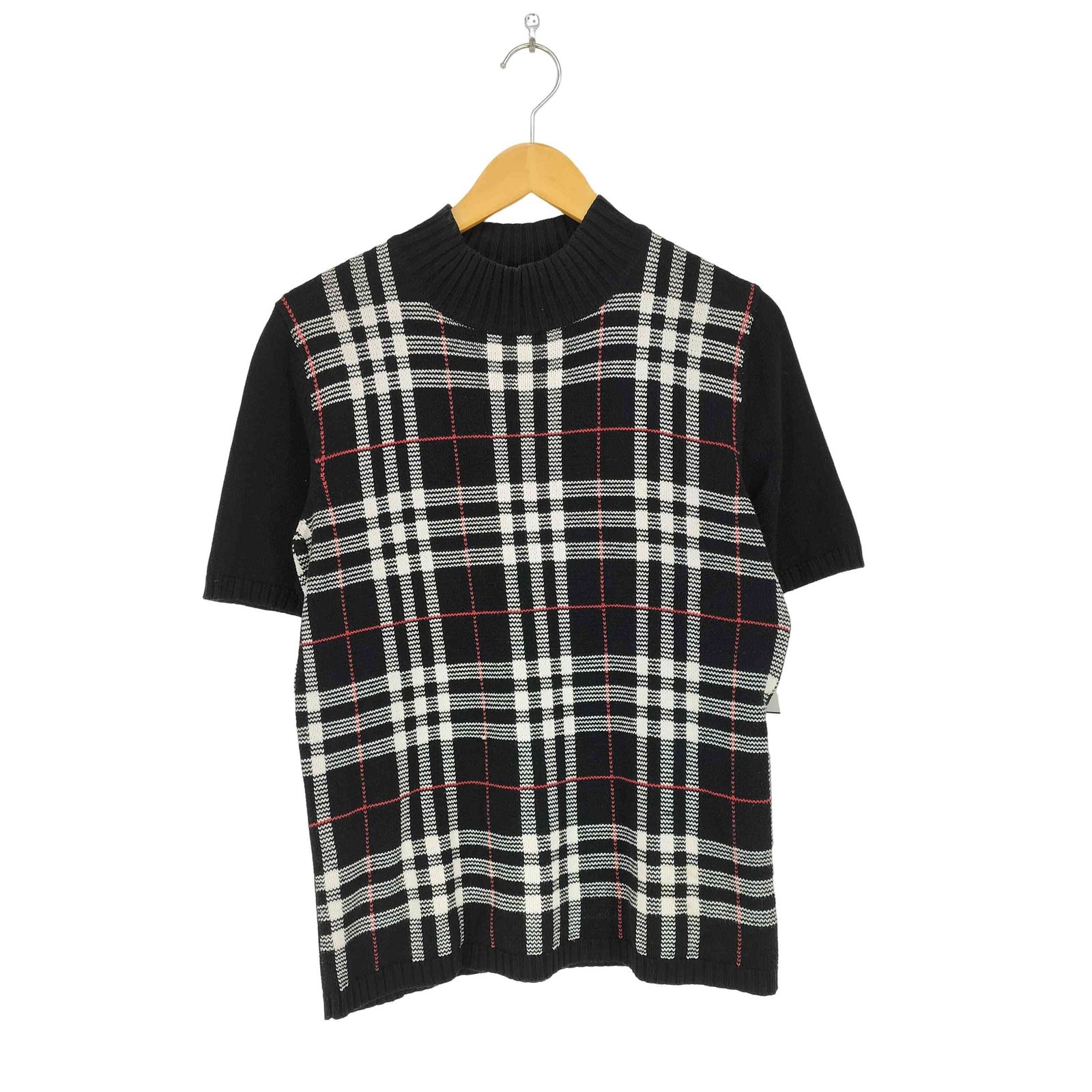 バーバリーロンドン BURBERRY LONDON フロントハウスチェック ハイネックコットン半袖ニット レディース 40