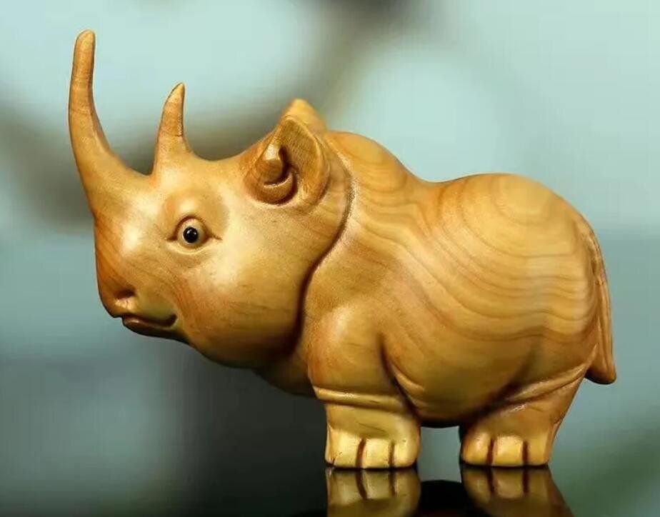 黄楊木木彫りサイ、カバ、象WP人気注目 - メルカリ