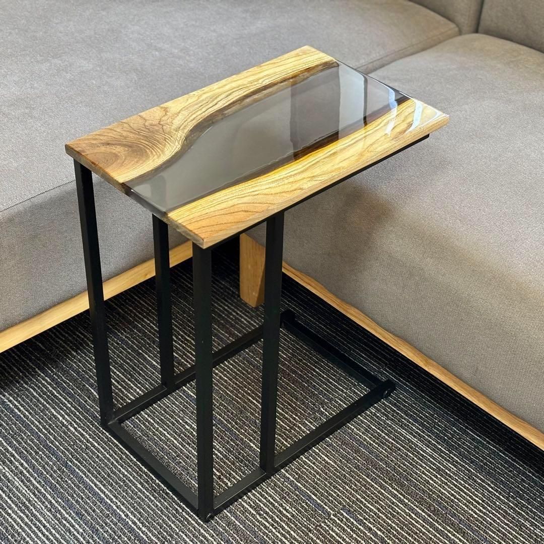 サイドテーブル レジン アイアン 木製 一枚板 おしゃれ コの字 ベッド