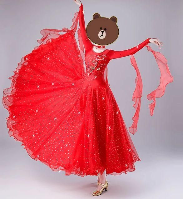 社交ダンスドレス モダンダンス オンライン ストーン レッド オーダー