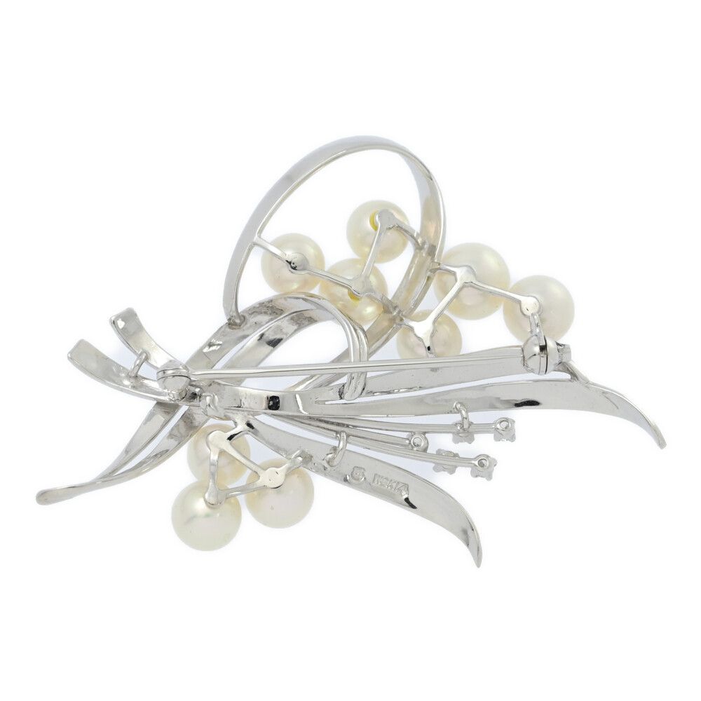 MIKIMOTO ミキモト アコヤ真珠 パール ブローチ ピンタック/K14WG/585