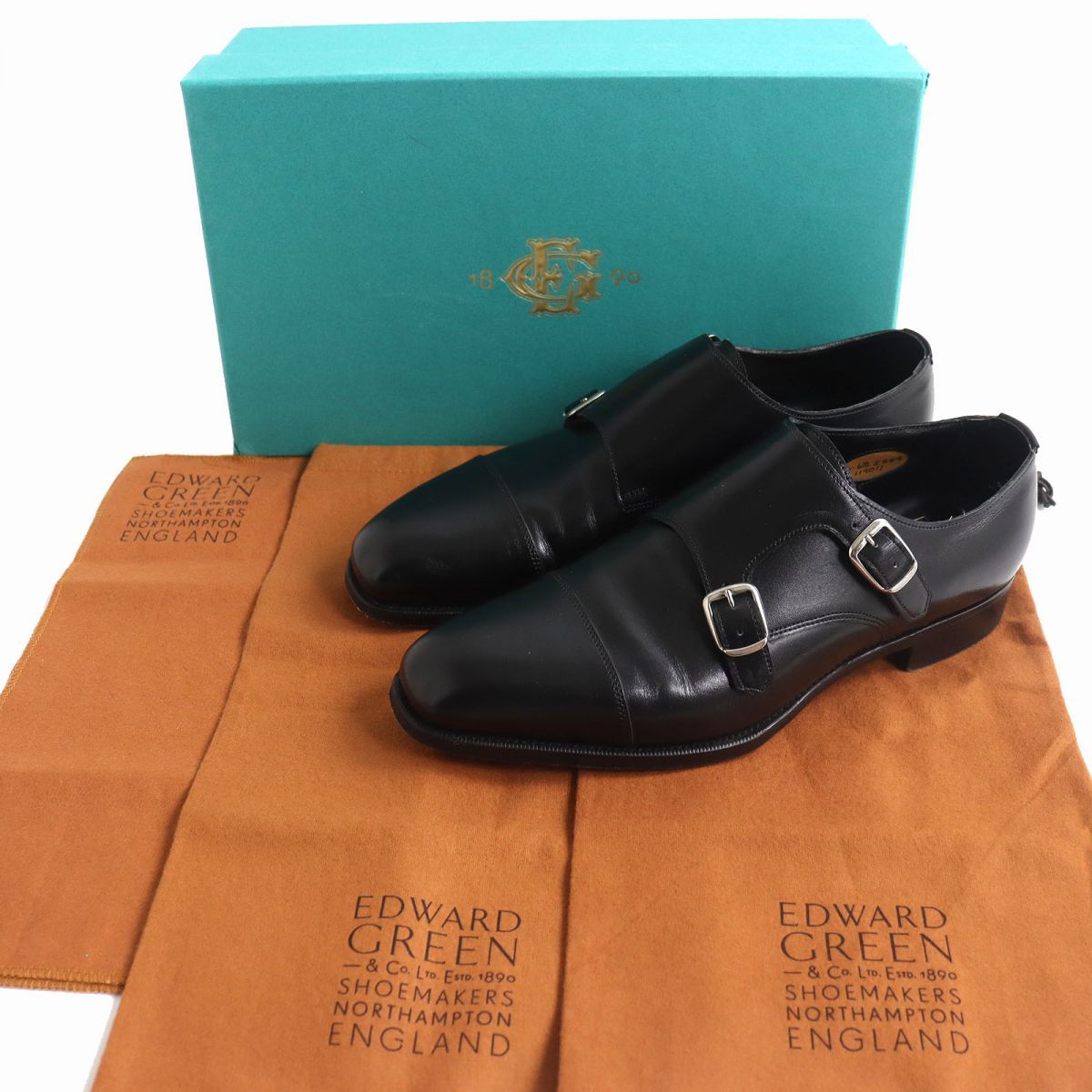 良品□EDWARD GREEN エドワードグリーン レザー モンクストラップ サイドモンク メダリオン 888ラスト ドレスシューズ 8.5 D 英国製 美品△エドワードグリーン WESTMINSTER 888ラスト ストレートチップ