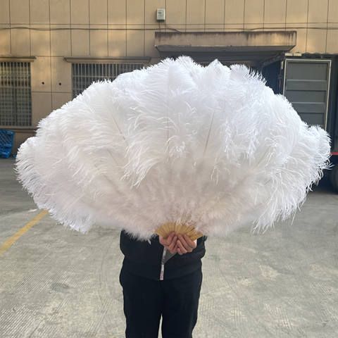 ボーンビッグホワイトダチョウの羽ファン折りたたみ式 2