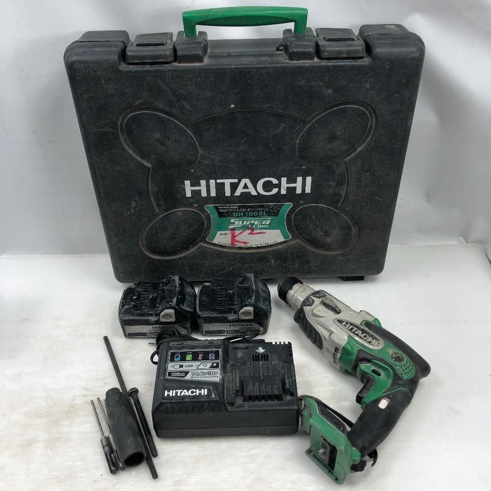 HITACHI 日立 締め付け工具 ハンマドリル 充電器 充電池2個 ケース付 DH18DSL グリーン