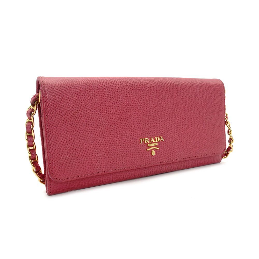 プラダ PRADA サフィアーノ レザー チェーン ウォレット ピンク ゴールド金具 ショルダーバッグ 7-9-406