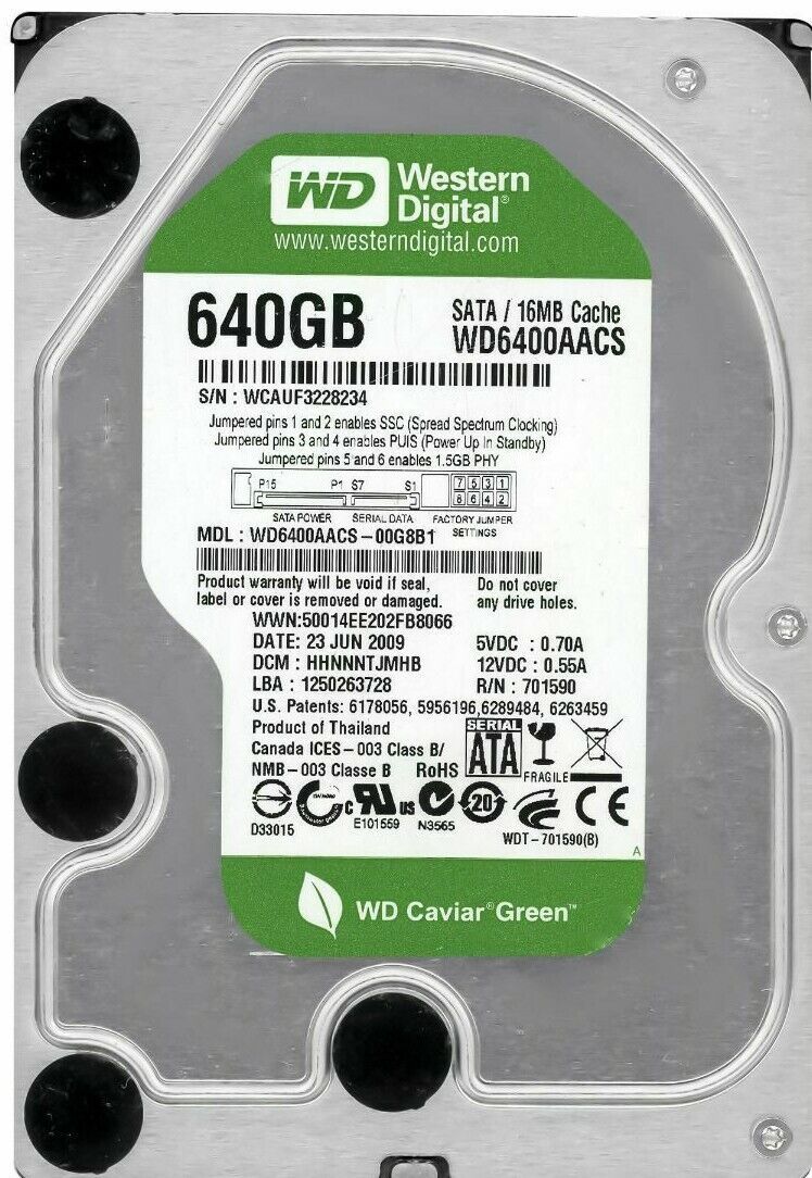 ハードドライブ Western Digital 640GB WD6400AACS SATA II 16MB 7200RPM 3.5 インチ