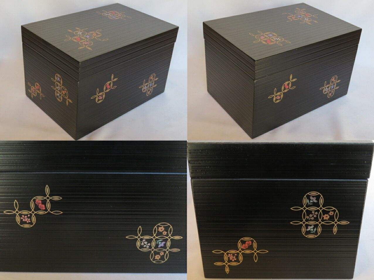 品〕木製本漆塗千筋茶箱 七宝繋蒔絵三点セット付