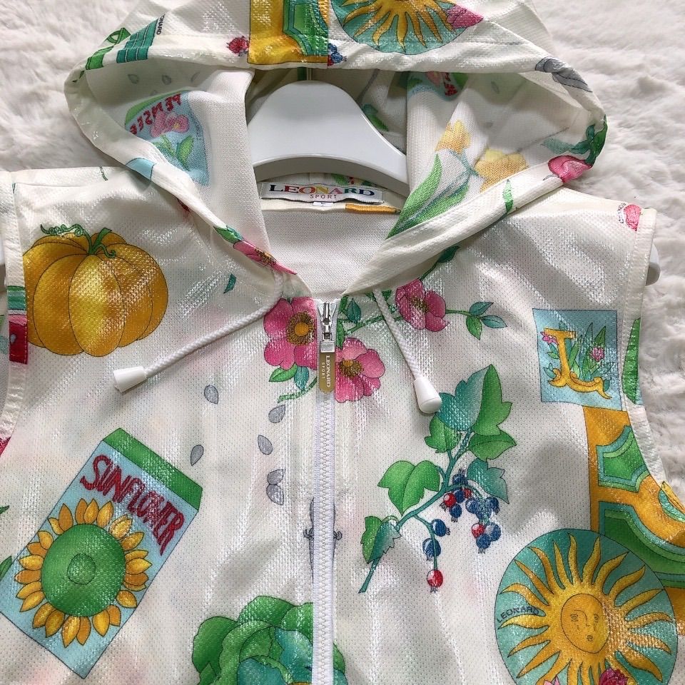 LEONARD SPORT レオナールスポーツ フーテッドベスト 花柄 総柄 ポリエステル L