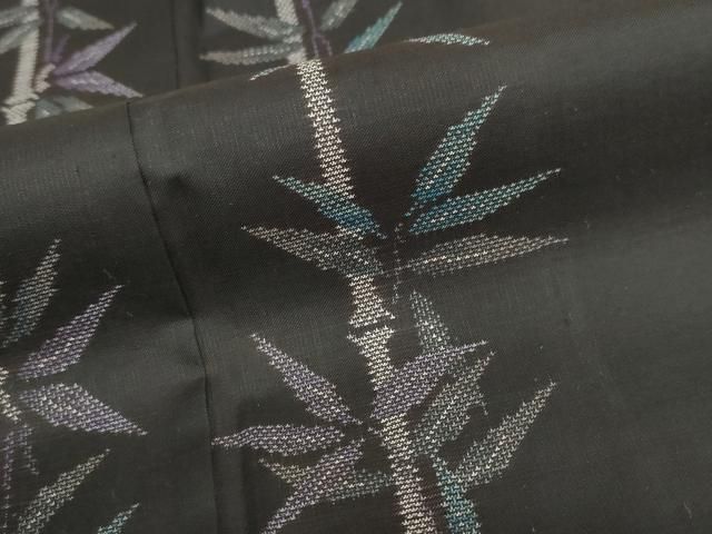 平和屋着物○本場大島紬 9マルキ 地空き 笹竹文 黒地 正絹 逸品