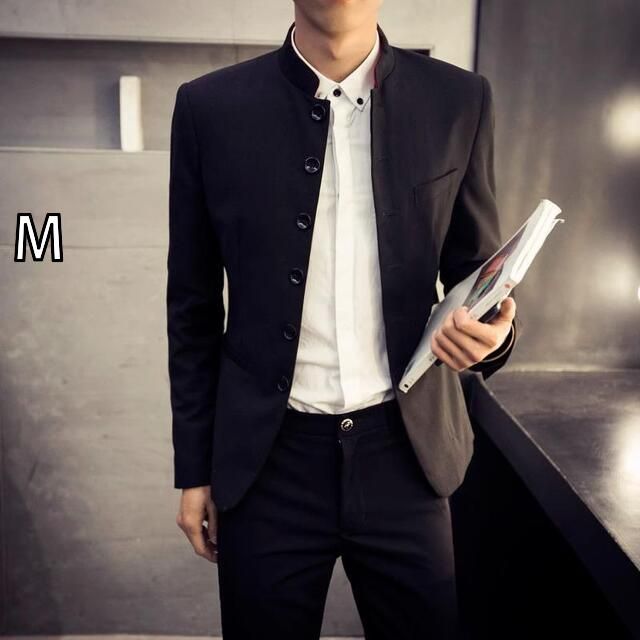 [M]秋冬 コーデ メンズ  服 シンプル ファッション オシャレ 大人 かっこいい 大きいサイズ ストリート 紳士服 スタンドカラー チュニック スーツ スリムフィット カジュアル ジャケット 学ラ