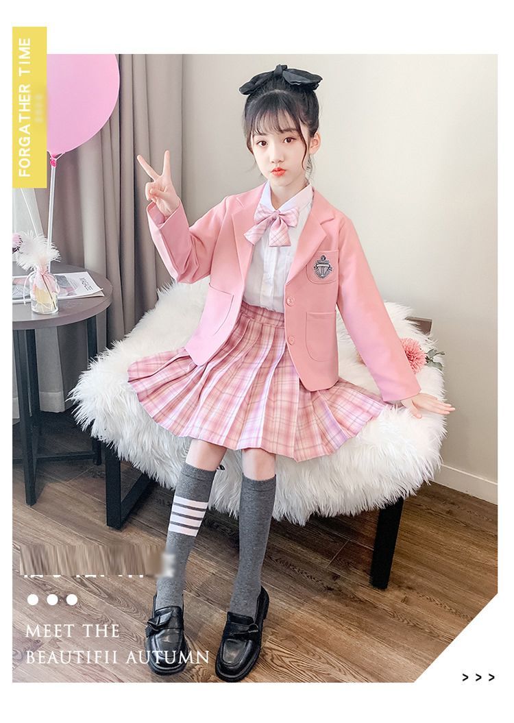子供スーツ 女の子 フォーマル 4点セットおしゃれ 入学式 チェック柄 子供服 小学校 結婚式 卒業式 ジュニア 卒園式 通学着 キッズ 制服 スカート発表会 nee3d887658