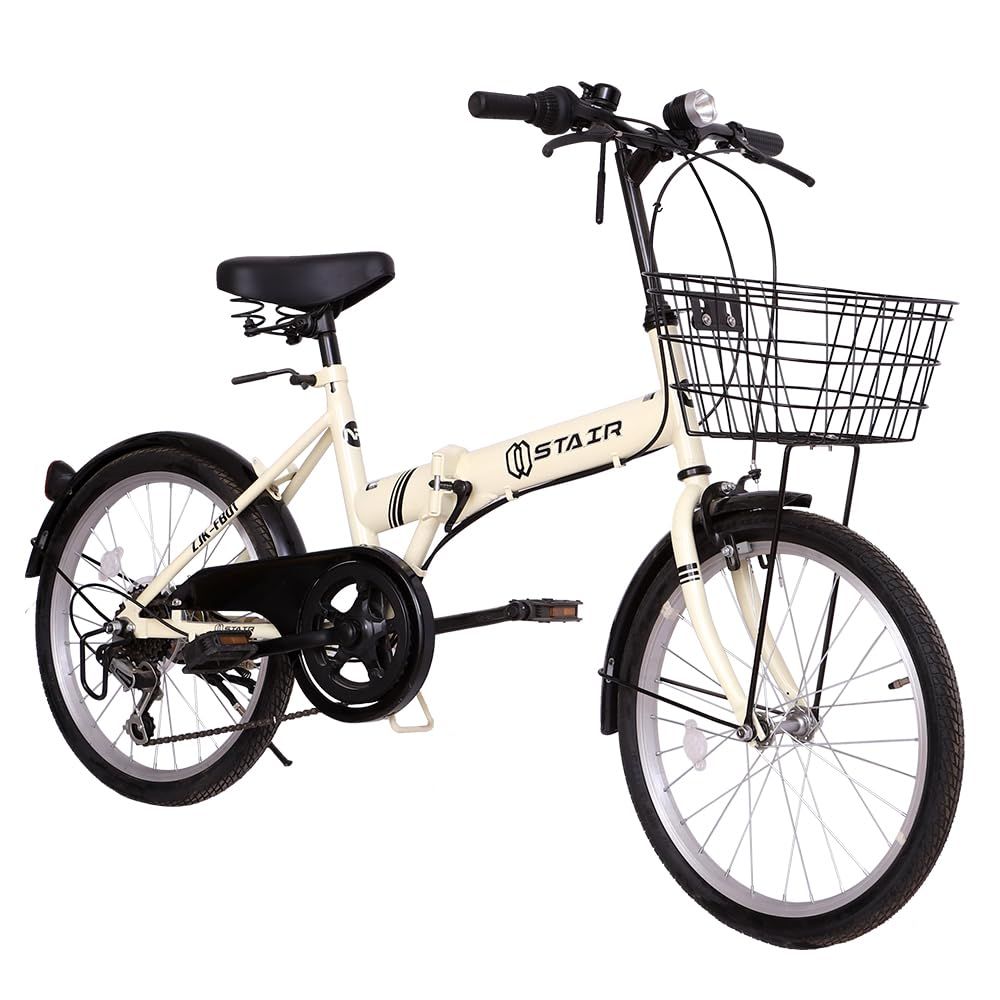 折りたたみ自転車 折り畳み自転車 20インチ シマノ６段変速 カゴ付 ワイヤ錠 ライトのプレゼント付き 前後泥除け装備 ハンドルの高さ調節できる 小径車 ミニベロ ブラック