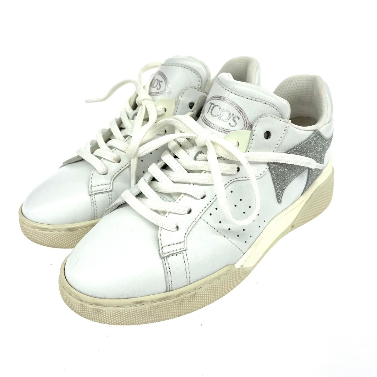 良好 TOD S トッズ 表記サイズ 34 1|2 スニーカー ホワイト|シルバー レザー レディース 240001141547