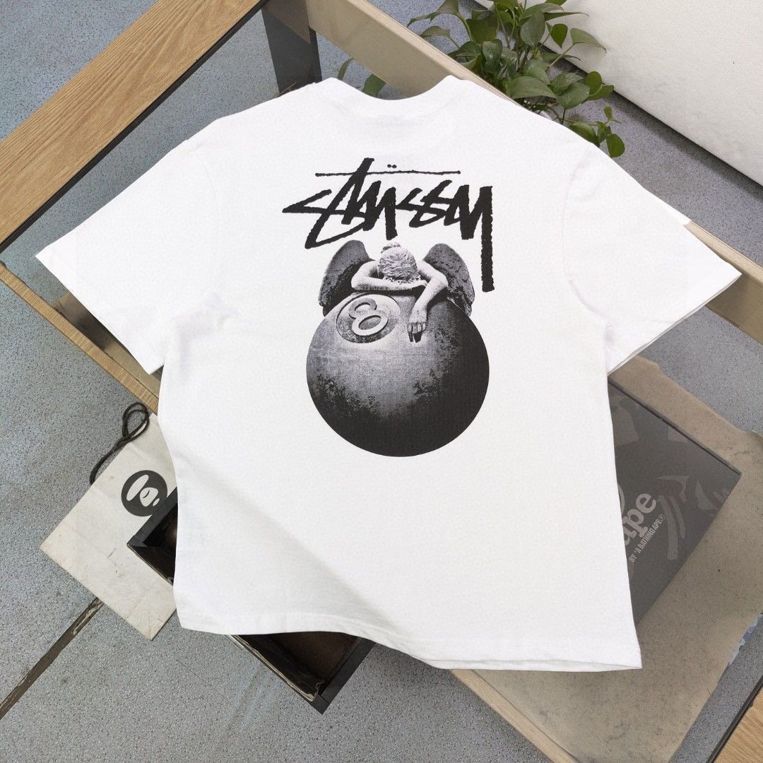 Stussy ファッション 堕天使パターン レターロゴ プリント カジュアル カップル ルーズ 半袖 Tシャツ