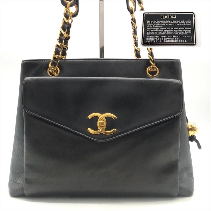 良品 CHANEL シャネル ラムスキン ココマーク ターンロック チェーン  