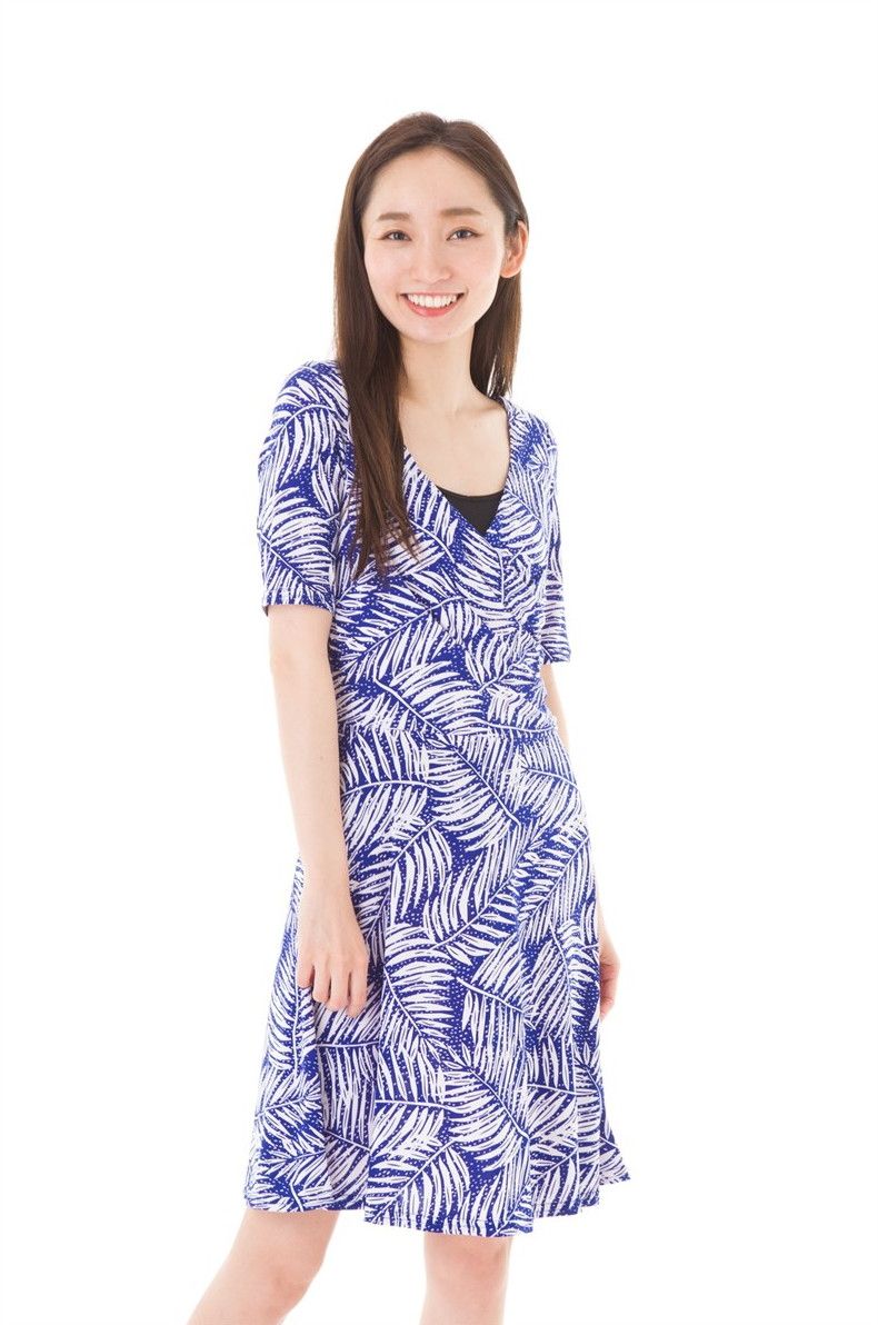 stellar ファス FAS ワンピース T3 T4サイズ 大人ワンピース レディース 5分袖 総柄 膝丈 ワンピース Ｖネック ジャージー 上品 大きいサイズ Fille A Suivre