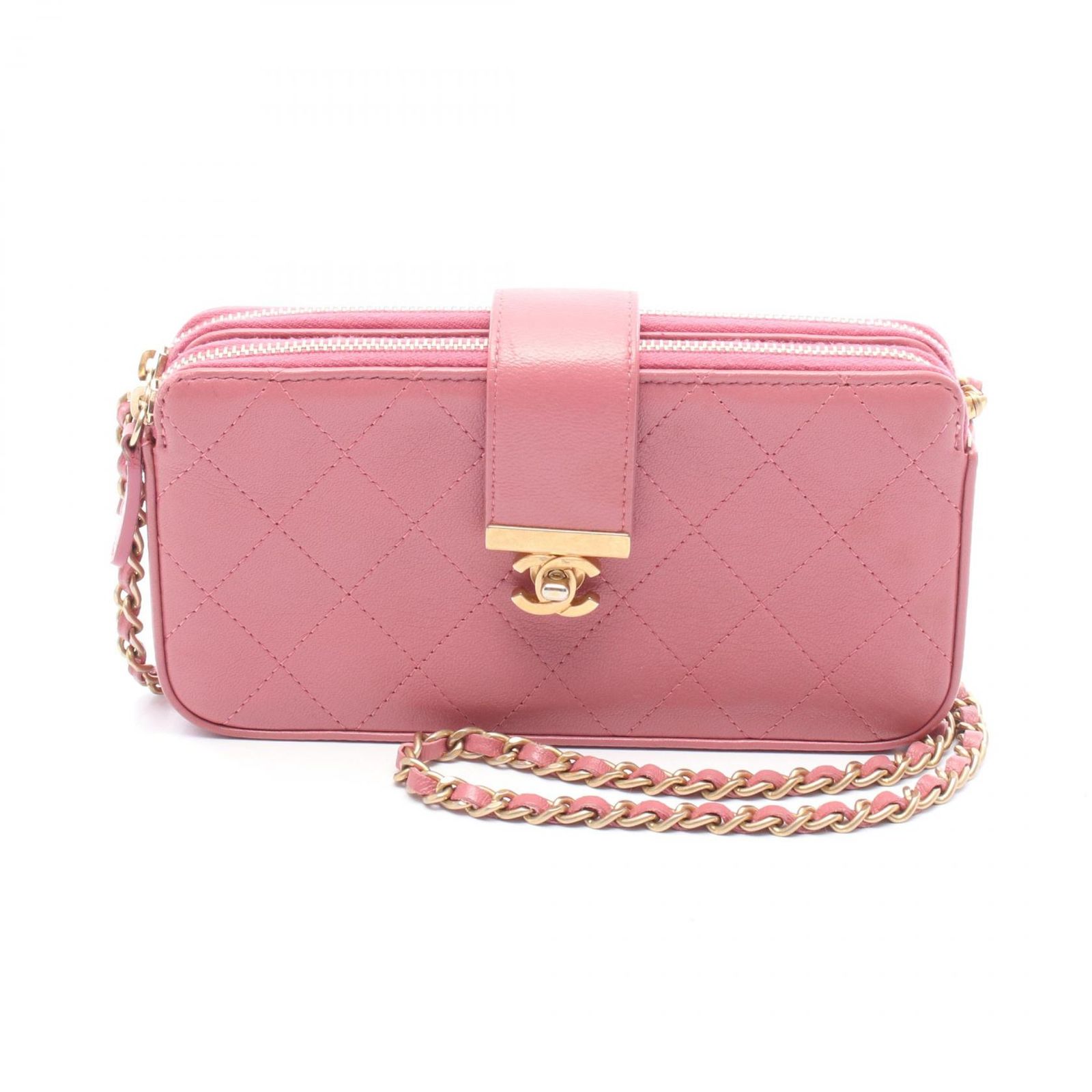 シャネル CHANEL ショルダーバッグ マトラッセ ピンク レザー 