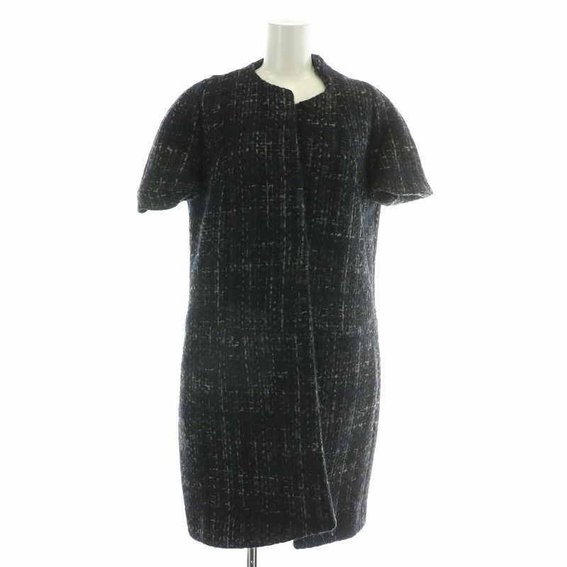 マルニ MARNI ノーカラーコート アウター 半袖 ロング丈 ウール 38 黒  