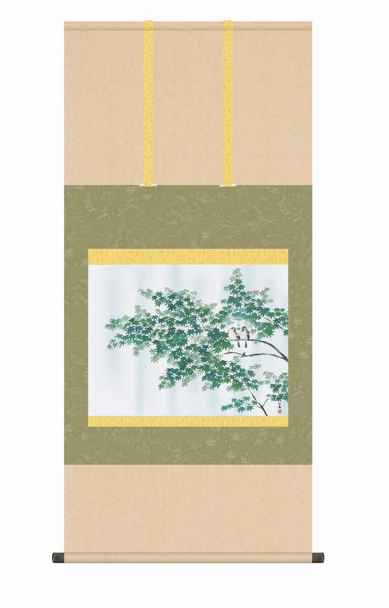 10年保証 掛け軸 名画複製画 緑雨 横山大観 尺５ 桐箱付き床の間 和室 おしゃれ 壁掛け 絵