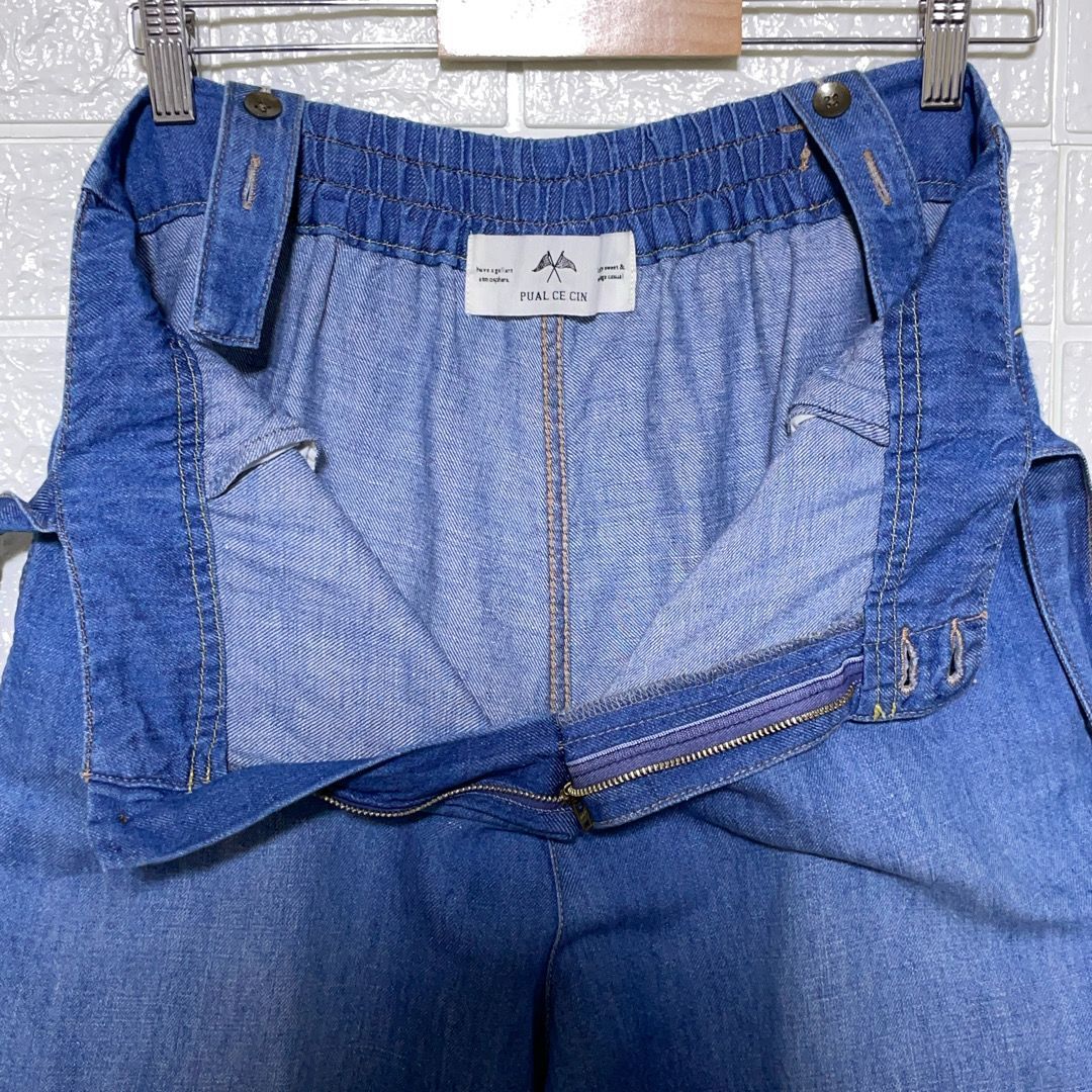 ピュアルセシン 綿麻デニム 金ボタン ワイド サロペット FORTGASGNV_COM_BR