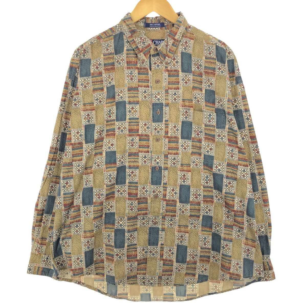 古着 90年代 ラルフローレン Ralph Lauren CHAPS チャップス 総柄 長袖 ボタンダウンシャツ メンズXL相当 ヴィンテージ/eaa469649