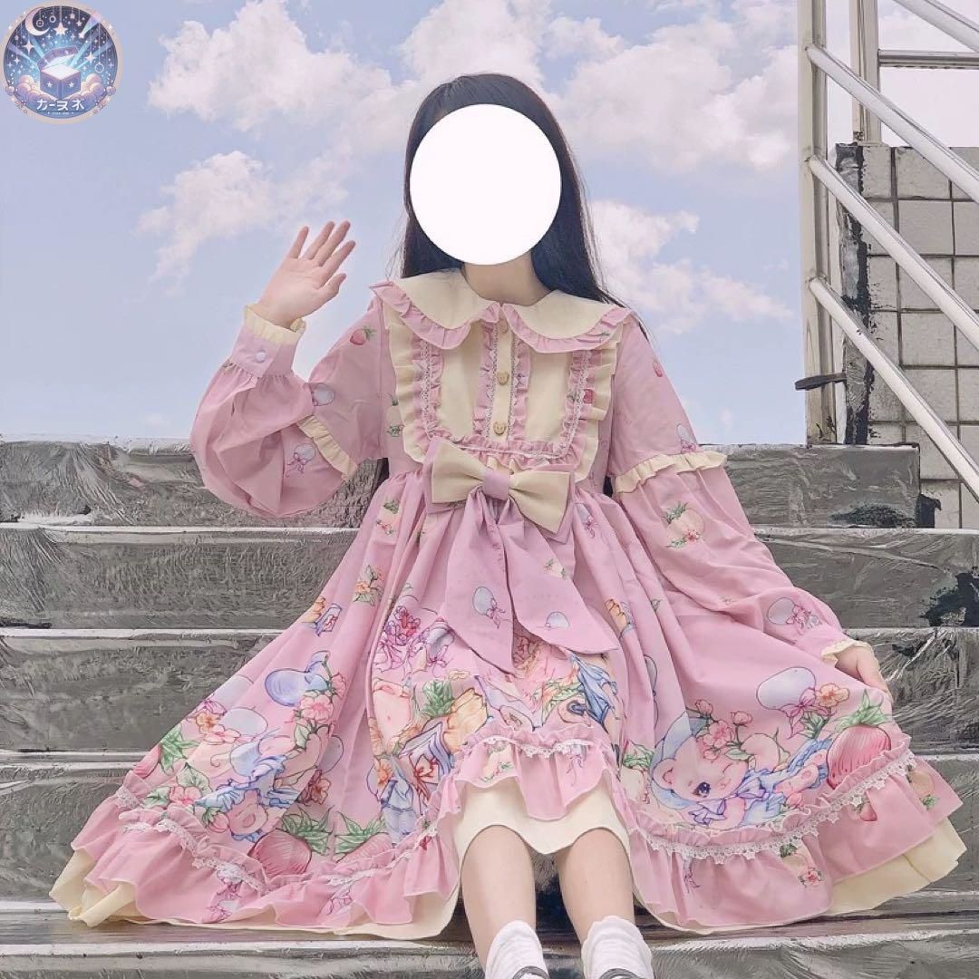 ♥ キュートなクマちゃん柄ロリータワンピース お出かけや女子会コーデにオススメ