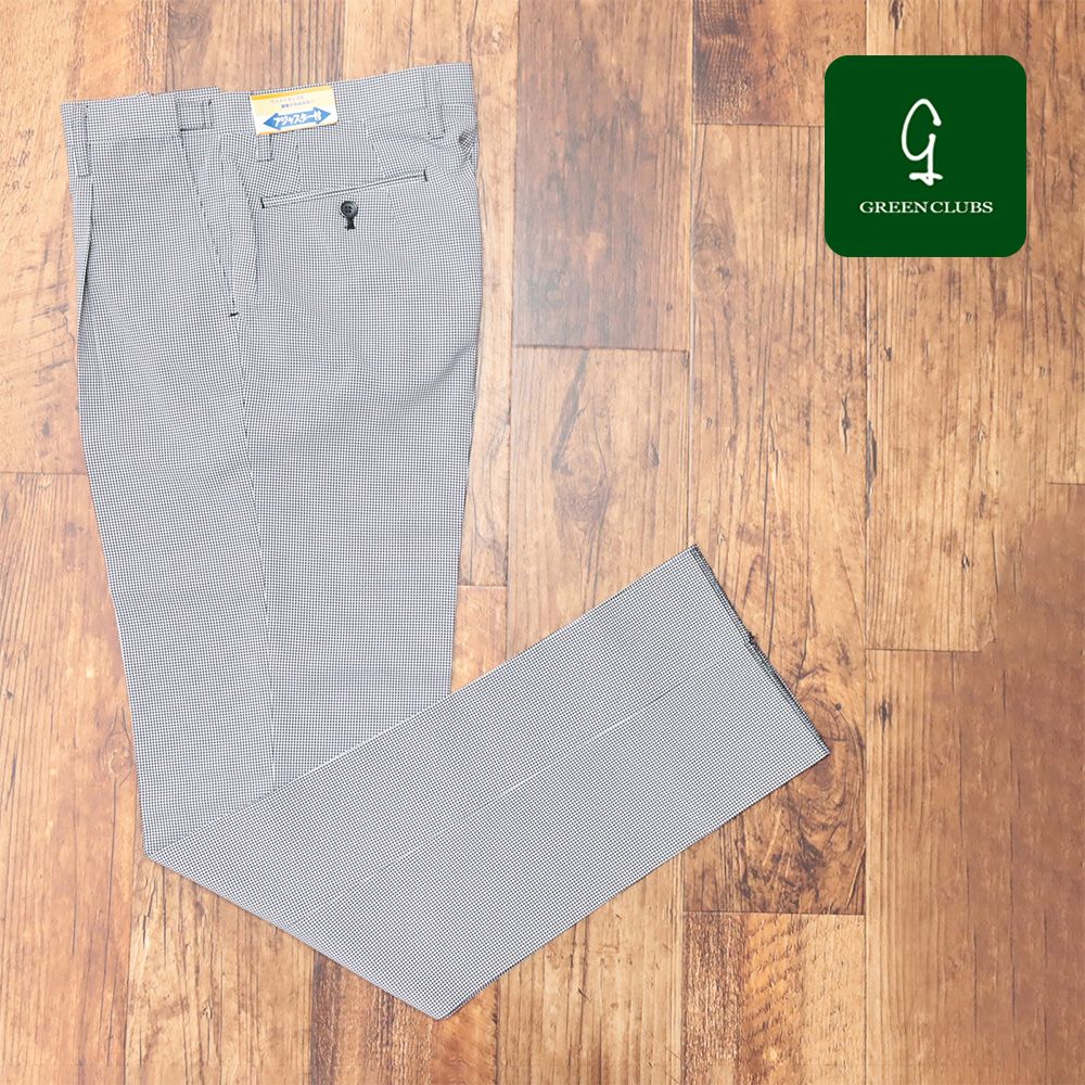 春夏|GREENCLUBS|94cm|スラックス チェック柄 アジャスター付き ストレッチ ワンタック パンツ メンズ 紳士 グリーンクラブ |黒×白|kt102|