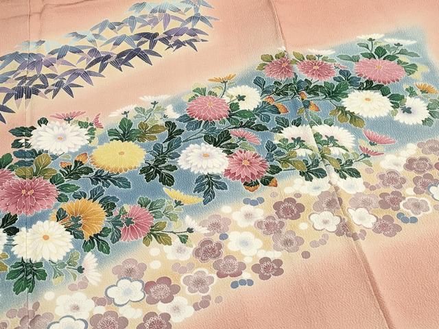 訪問着　作家物　辻が花　暈し染め　鬼しぼ縮緬　正絹　逸品　落款 平和屋着物▽訪問着 作家物 草花文 暈し染め 鬼しぼ縮緬 正絹