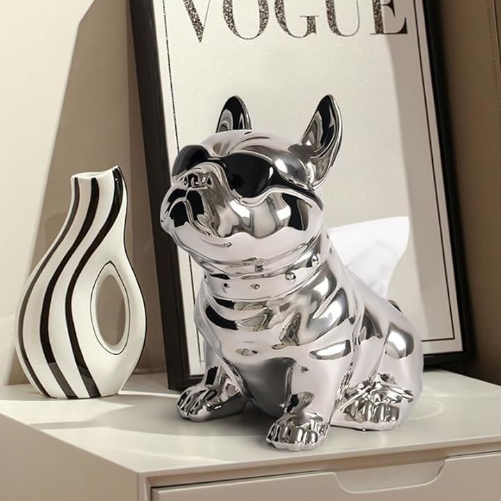 ティッシュボックス ブルドック 置物 動物 樹脂 銀 シルバー VeroManブルドック型 ティッシュケース 犬 ドッグ ティッシュボックス