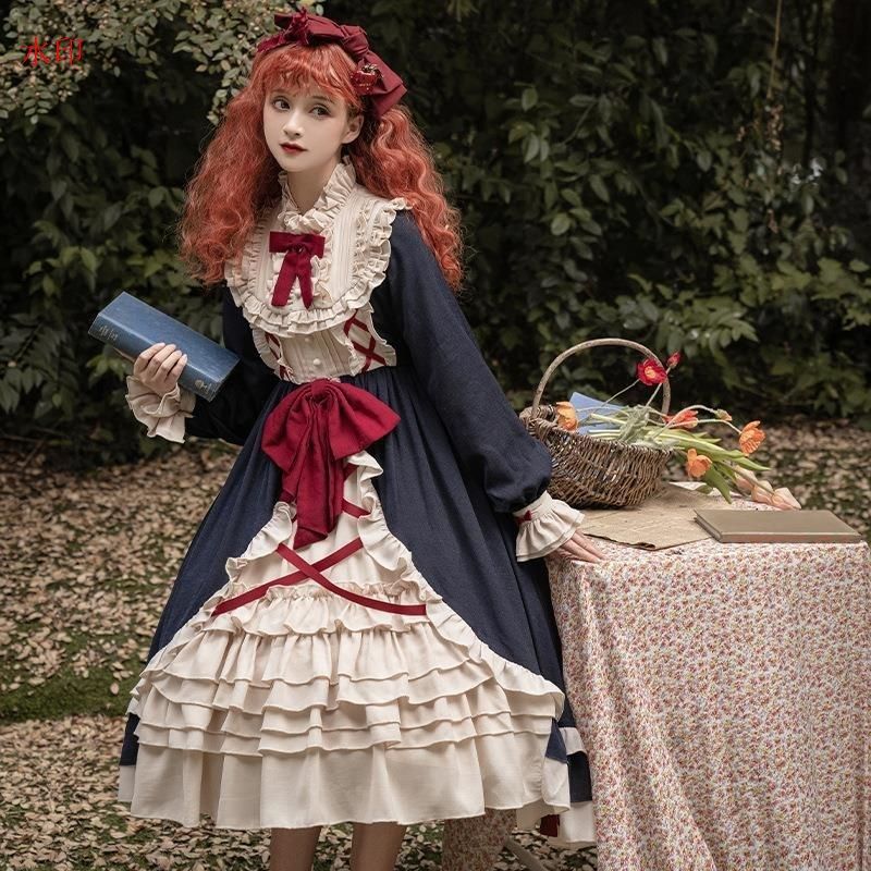 Lolita コスプレ ロリータ ハロウィン コスプレ衣装 日常着 コスチューム パーティ ゴスロリ ドレス ワンピース 仮装 レディース イベント 学園祭 文化祭 日常 ファッション ネイビー