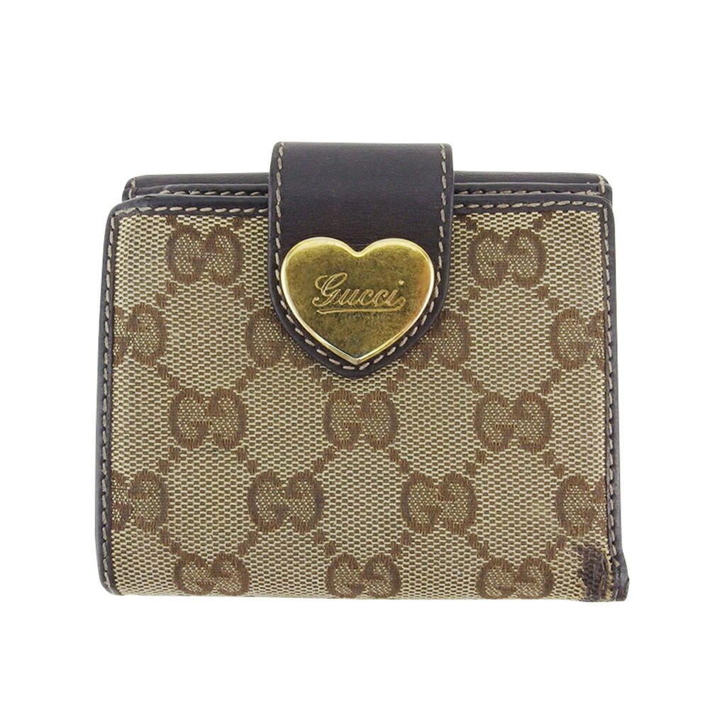 GUCCI グッチ 二つ折り キャンバス ハート GG ゴールド ブラウン