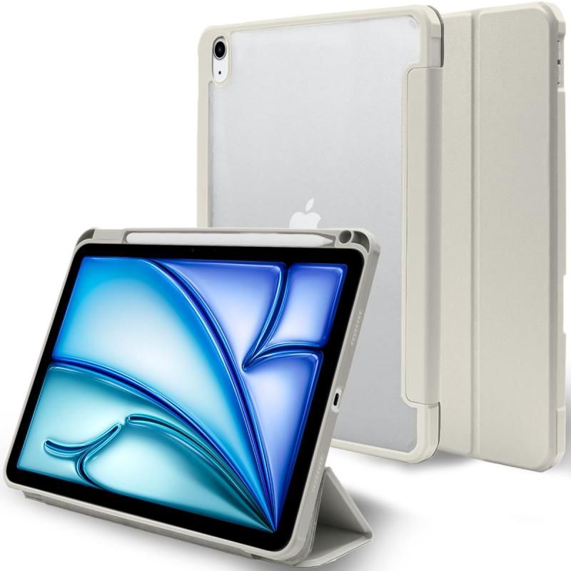 MS factory iPad Air ケース Apple Pencil ペンシル 収納 カバー 耐衝撃 ソフト フレーム 薄型 iPad Air ( 11インチ M2/第5世代/ 一体型/ライトグレー