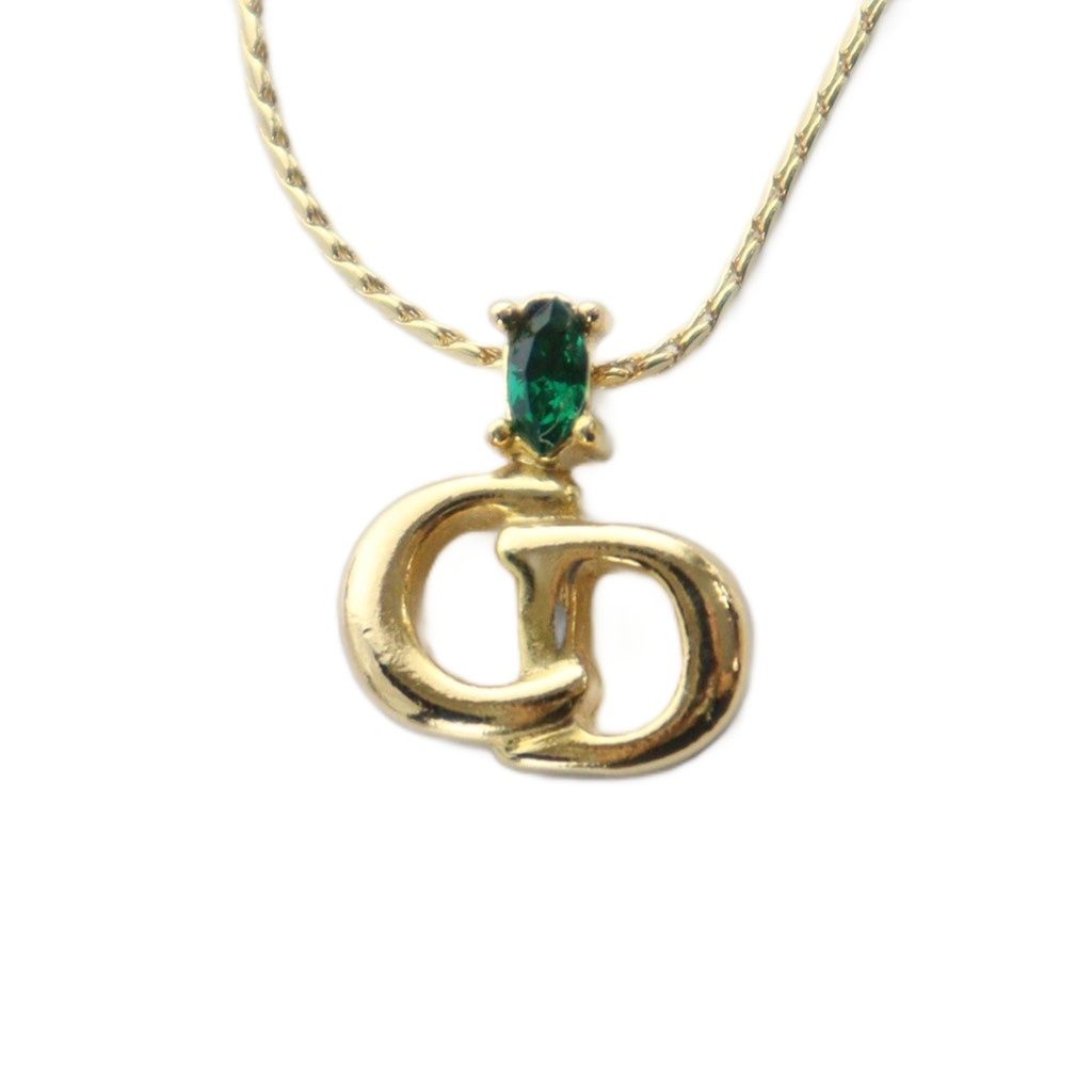クリスチャンディオール Christian Dior ネックレス アクセサリー ペンダント CDロゴ トップ 刻印 ストーン ゴールド色 GY18 |MQ OH