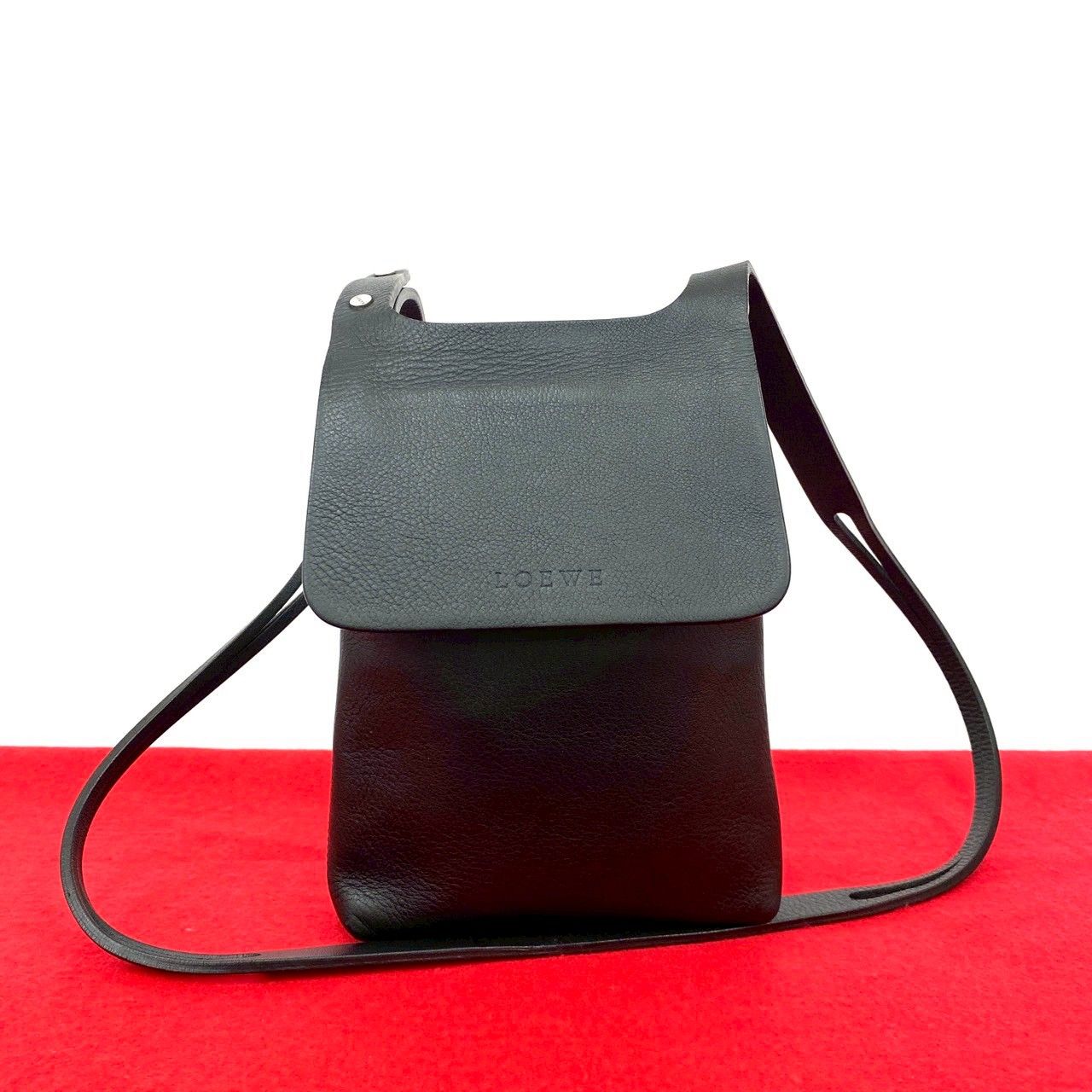 極 美品 LOEWE ロエベ ロゴ 型押し レザー 本革 ミニ ショルダーバッグ 