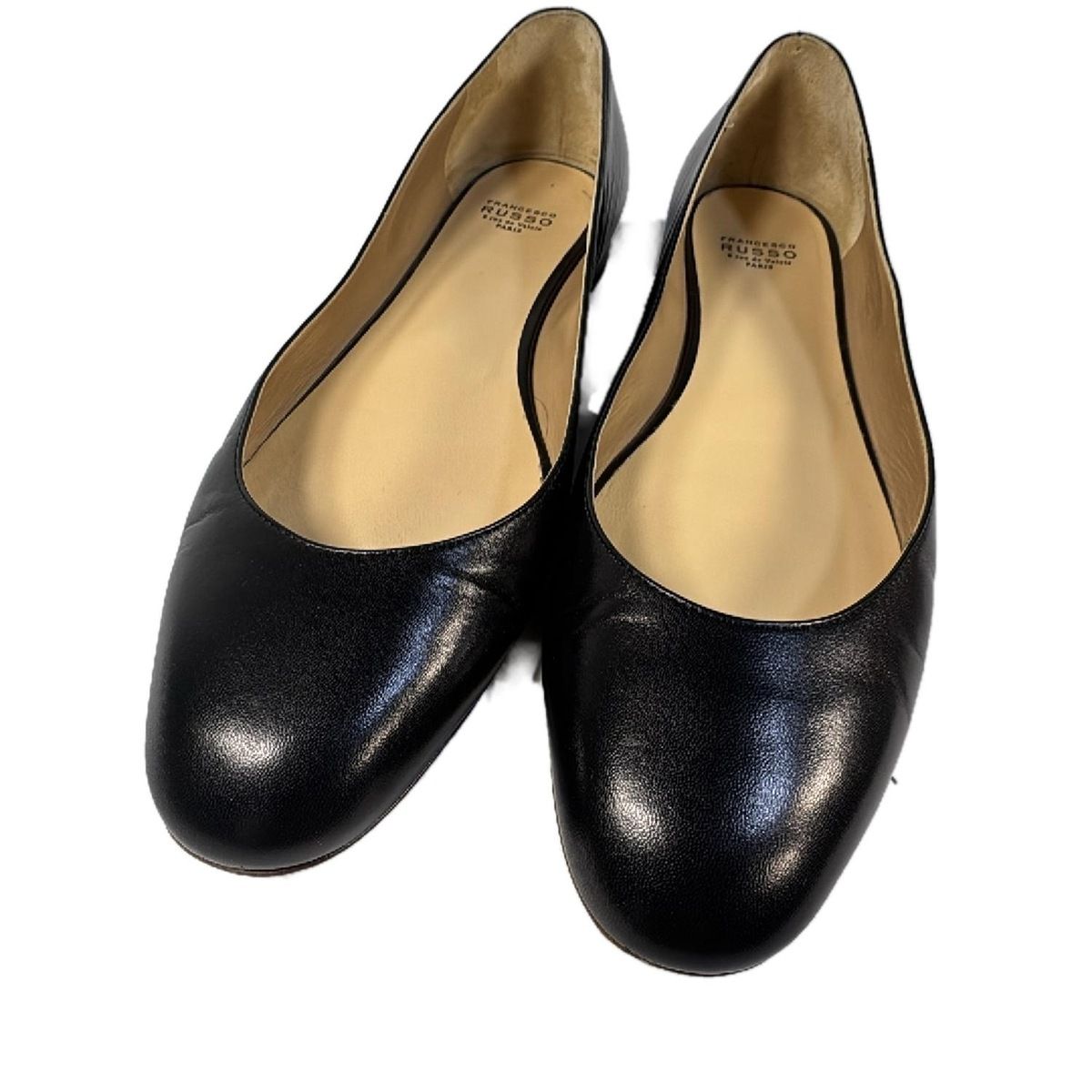 【偽造品10倍補償】公式正規品！FRANCESCO RUSSO(フランチェスコルッソ) フラットシューズ 38 1/2 レディース - 黒 レザー 保育園 ブーツ