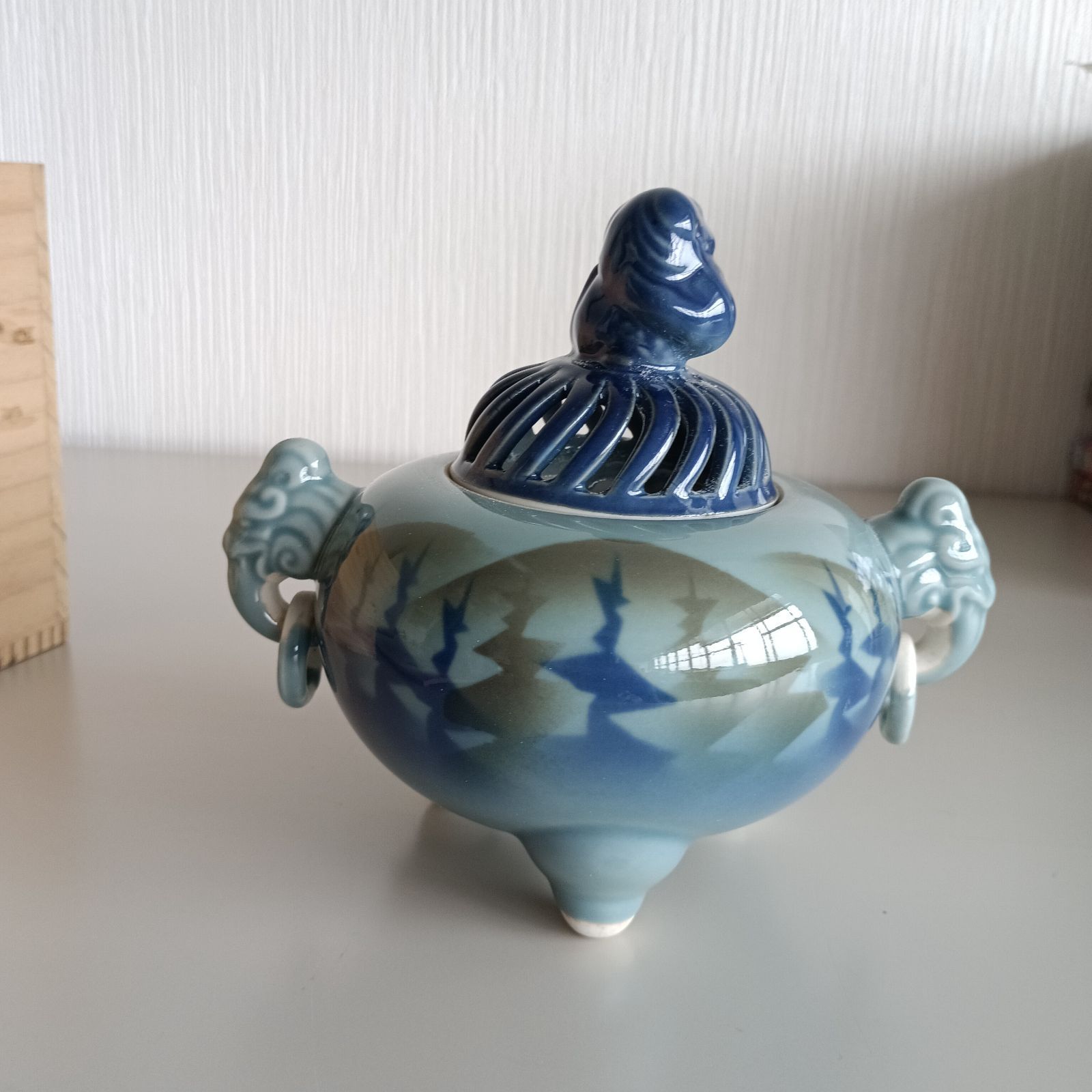 万象窯 九谷焼 香炉 旭山作 染付香炉 九谷焼 山水 3号香炉 万象窯