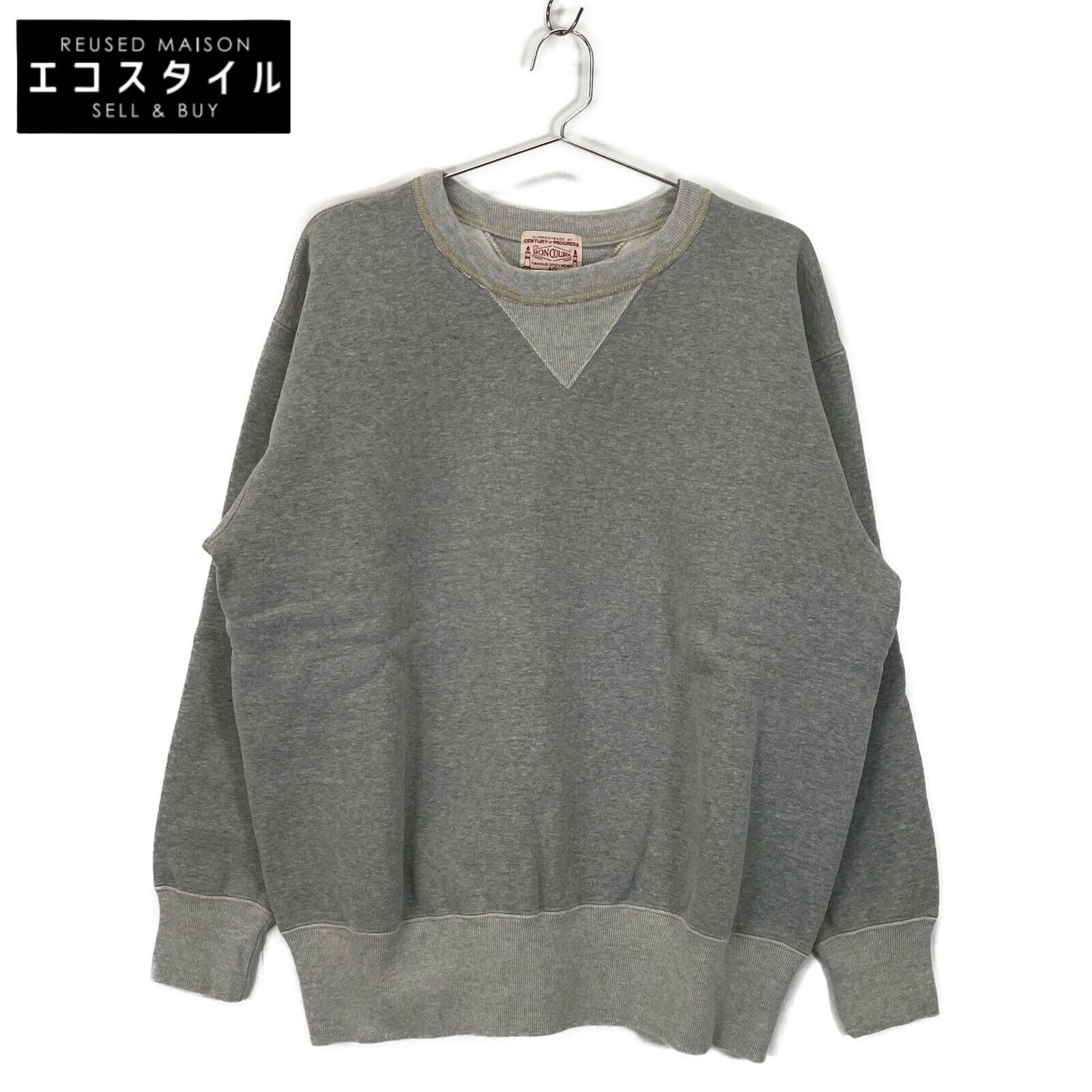 BONCOURA ボンクラ ｸﾞﾚｰ 両Vﾄﾚｰﾅｰ ﾘﾊﾞｰｽ型 Loop Wheeled V Sweater Reverse Weave 40