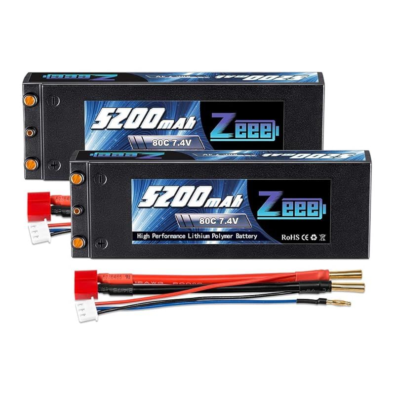 ゼエエ Zeee 7.4V 80C 5200mAh 2S lipo battery リポバッテリー RC バッテリー 大容量バッテリー ラジコン製品バッテリー RCカー用 ラジコントラック用 無人機用など Φ4mmゴールドプラグ Tプラグ付き 2パック 1