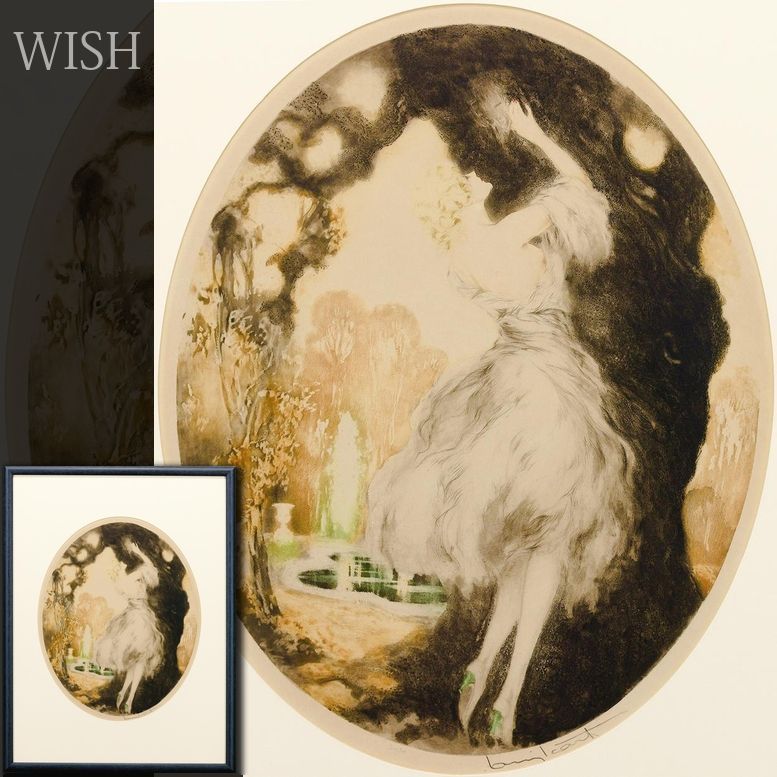 真作 WISH ルイ イカール Louis Icart 密かな恋 銅版画 8号大 直筆サイン ◆美人人気作 〇フランス美人画巨匠 25033246