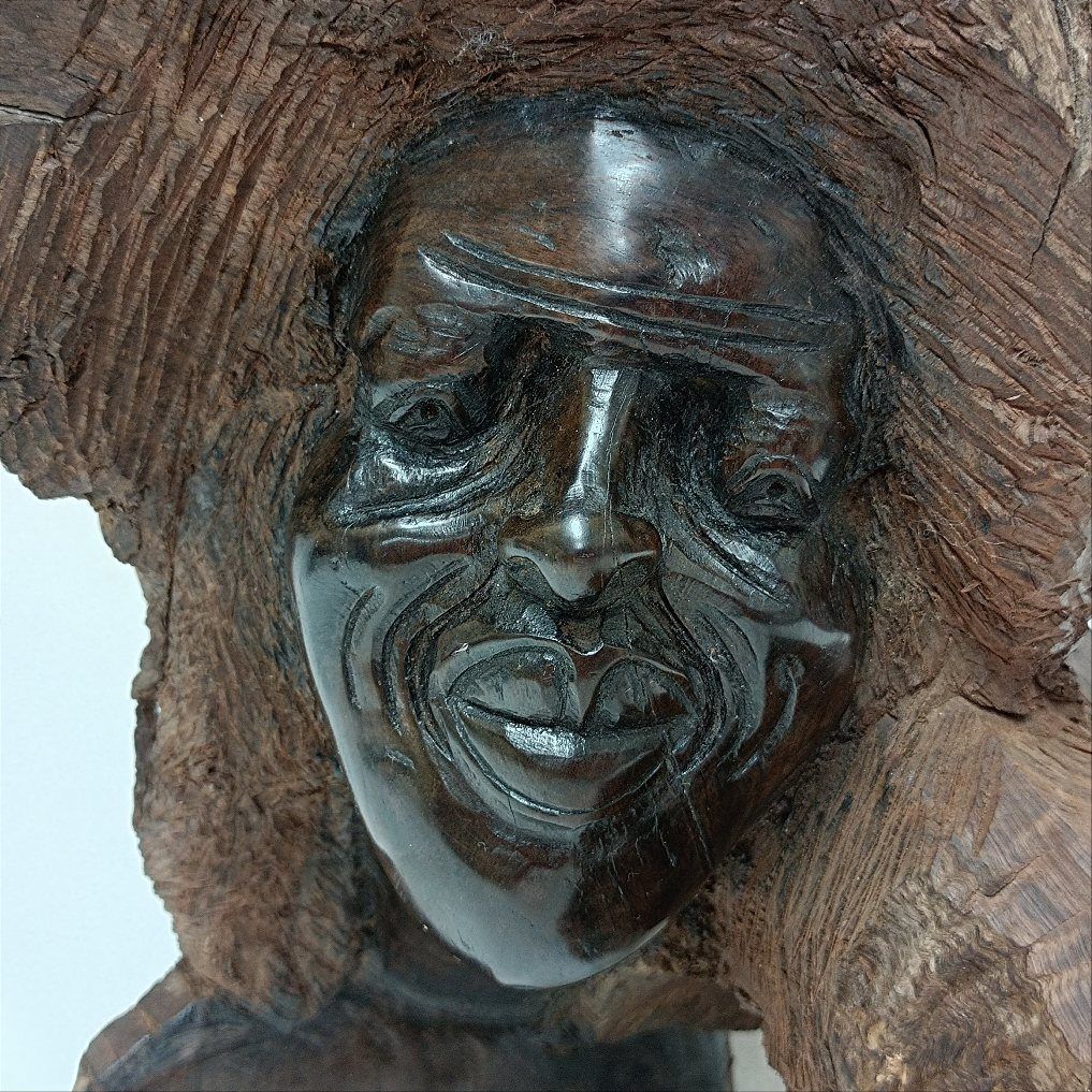 希少 ケニア黒檀無垢 手彫り民族顔 天然木オブジェ 流木 アクアリウム