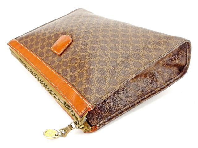 セリーヌ セカンドバッグ クラッチバッグ マカダム ブラウン×ベージュ×ゴールド レディース CELINE 中古 Y3524 セリーヌ クラッチバッグ バック セカンドバッグ バック レディース