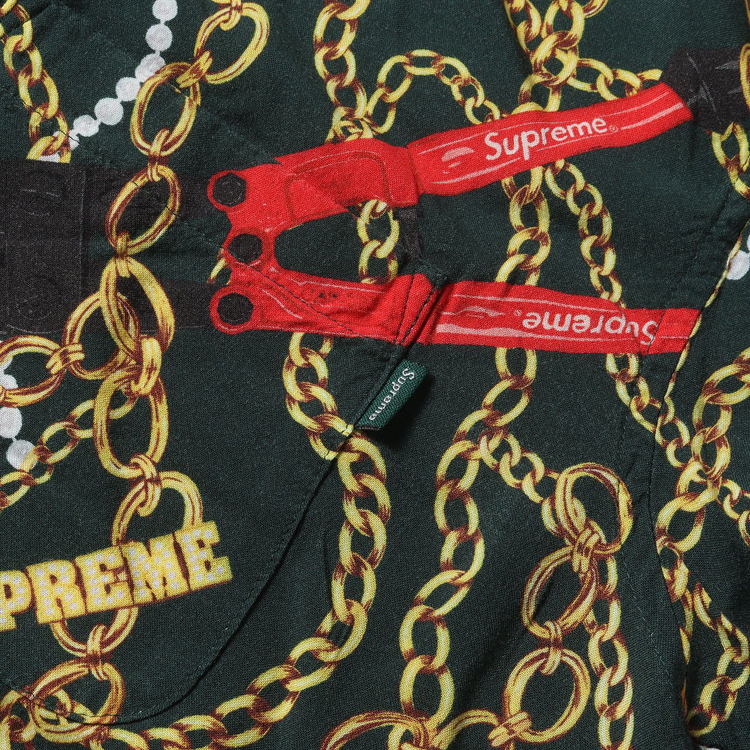 シュプリーム チェーン柄 半袖シャツ 総柄　レーヨン100 デザイン◎ Supreme シュプリーム シャツ ダークグリーン サイズ:S | 20AW
