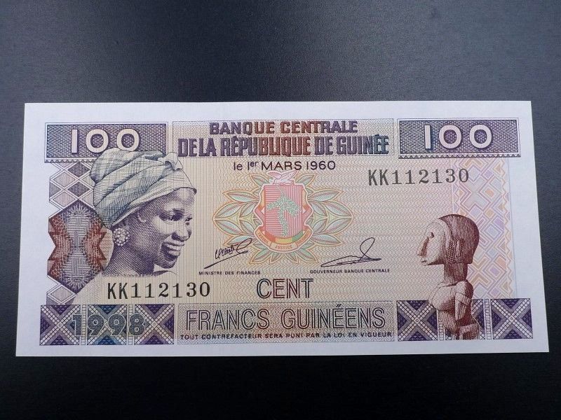 未使用 旧紙幣 アフリカ ギニア 1998年 100ギニア・フラン アフリカ女性の肖像 - メルカリ