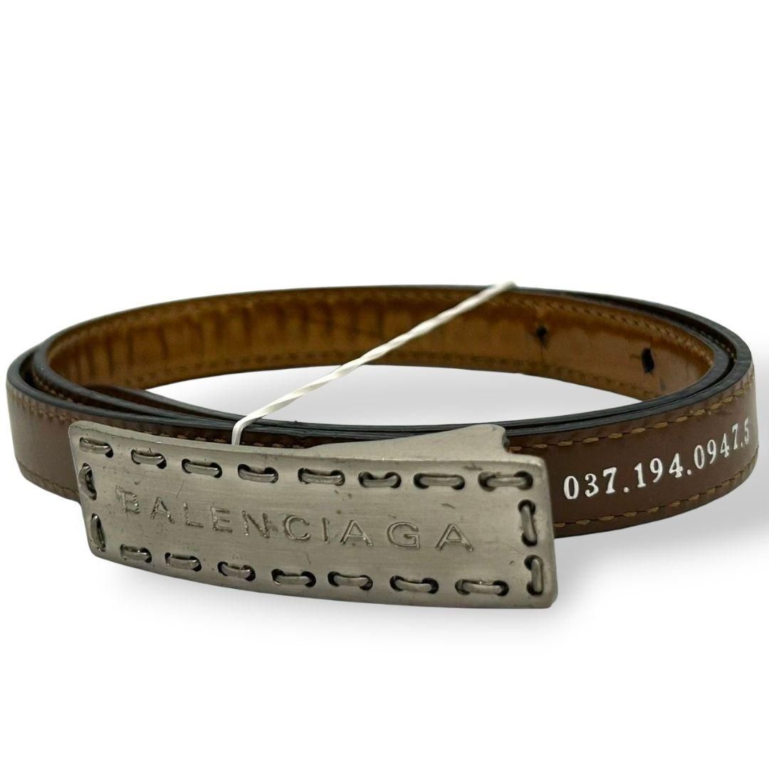 バレンシアガ ベルト 茶 ブラウン プレートバックル ロゴ PX-3 レザー 本革 ブランド メンズ GUCCI風 デザイン BALENCIAGA