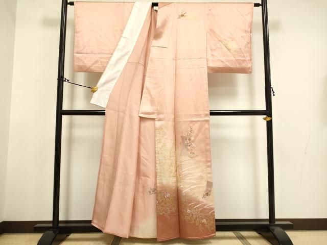 【染め分け暈し】正絹　上質な訪問着　花柄　袷　落款 平和屋着物▽訪問着 単衣 刺繍 短冊枝花文 暈し染め 金銀彩 正絹