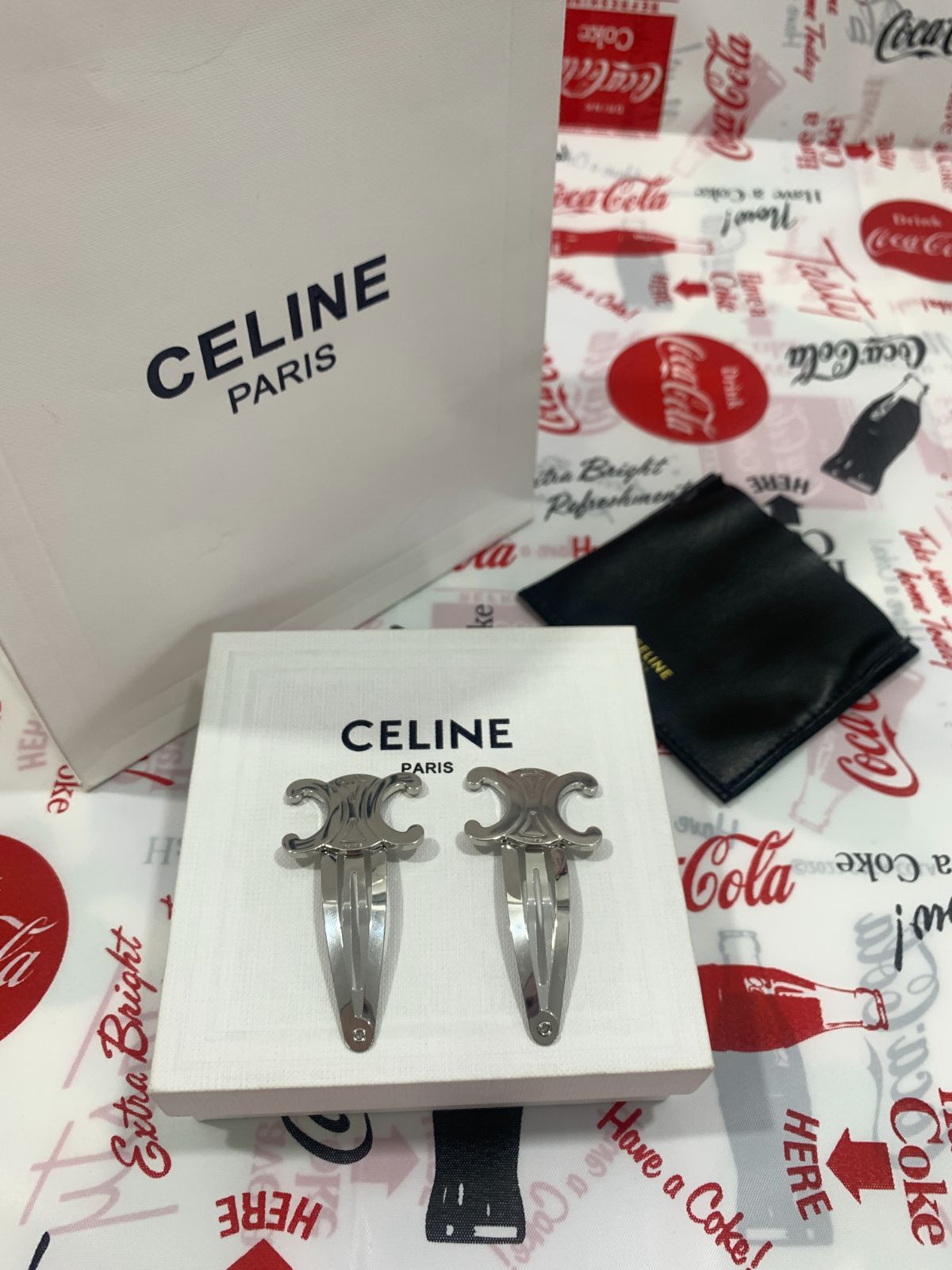 CELINE セリーヌ トリンフ スナップヘアクリップ  2個セット☆シルバー